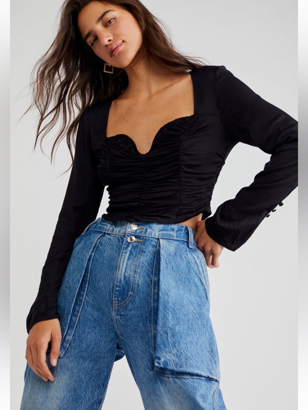 Free People Samantha Top, Black, XS